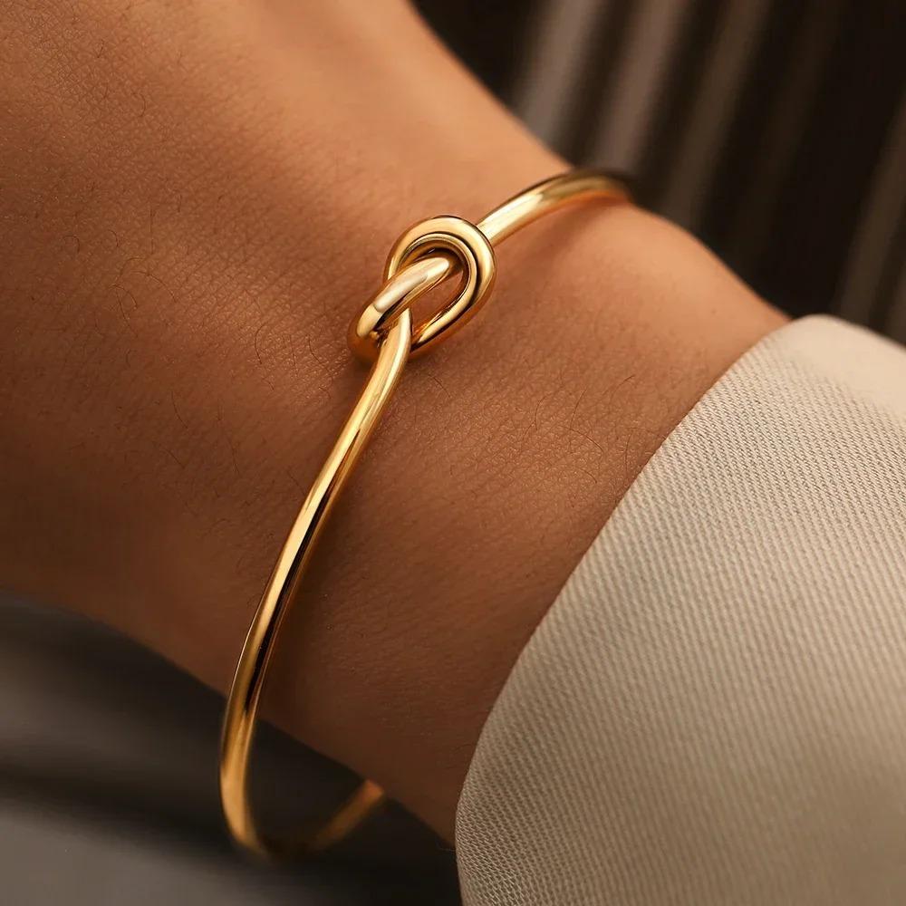 Stainless Steel Bracelets Vintage Fashion Woven Twist Texture Bangles for Women Zircon Statement Streetwear Goth Gifts