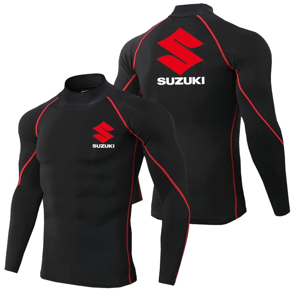 Suzuki men's fast drying breathable sports bike long sleeved tight fitting shirt, gym sweatshirt, outdoor fitness running