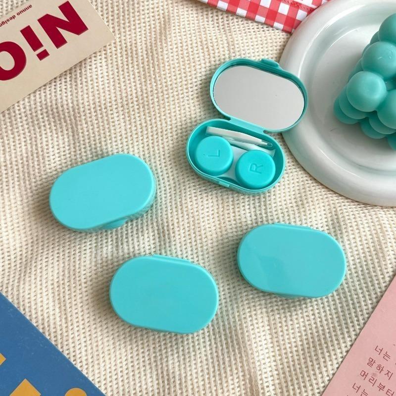 1pc Ins Letter Print Contact Lens Case Contact Lens Companion Box Beauty Eye Box Portable Contact Lens Box with Mirror Tweezers