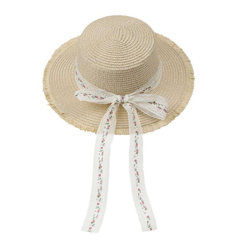 Embroidered Lace Straw Hat Women'S Summer Straw Woven Large Edge Sun Protection Hat Outdoor Travel Visor Seaside Beach Hat