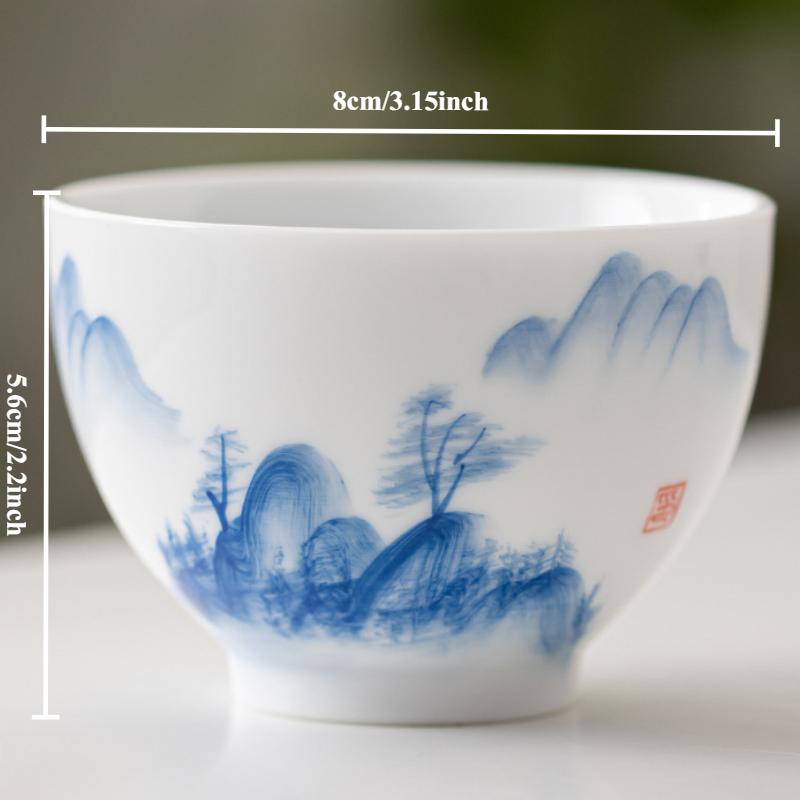 2-1pcs Underglaze Hand-painted Ceramics Teacup White Porcelain Master Cup Small Tasting Personal Tea Mug Zen Kung Fu Teaware