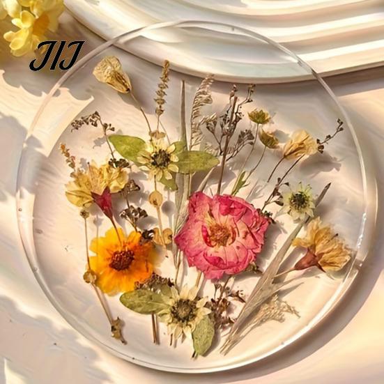 Mother's Day Gift Ideas Floral Print Acrylic Coaster, Non-Slip Surface Heat Resistant Protection Cup Pad, Stylish Drink Coasters Transparent Round Mat