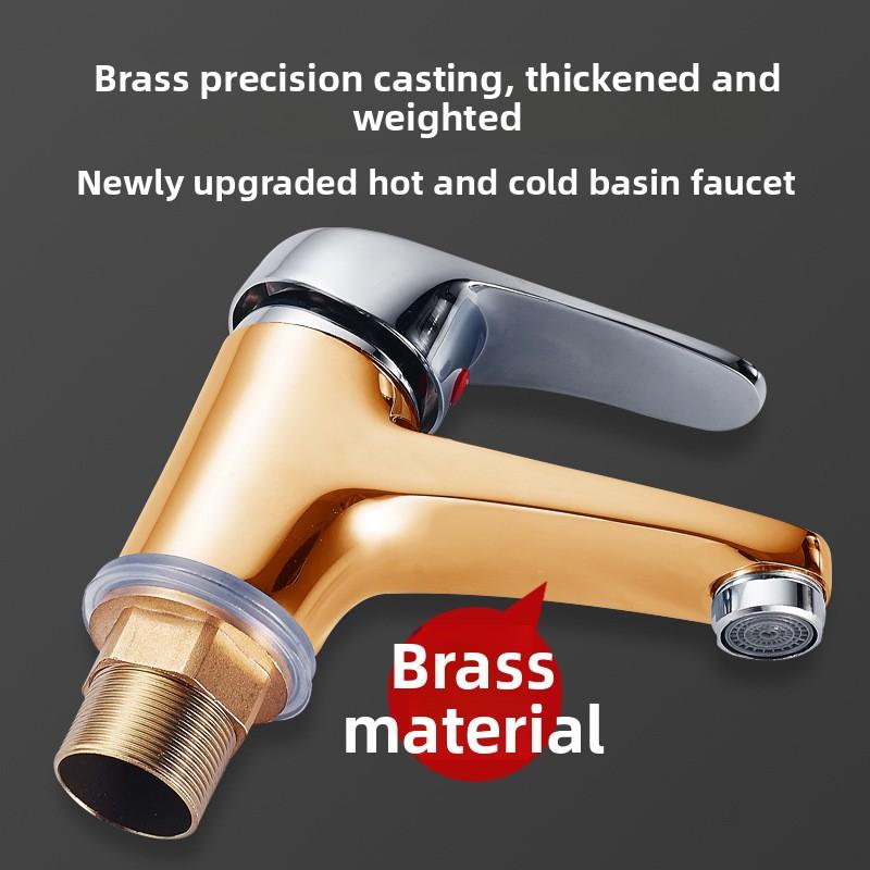Hot Cold Basin Faucet Single Handle Bathroom Sink Tap Brass/Alloy Construction with 60cm Flexible Water Hoses