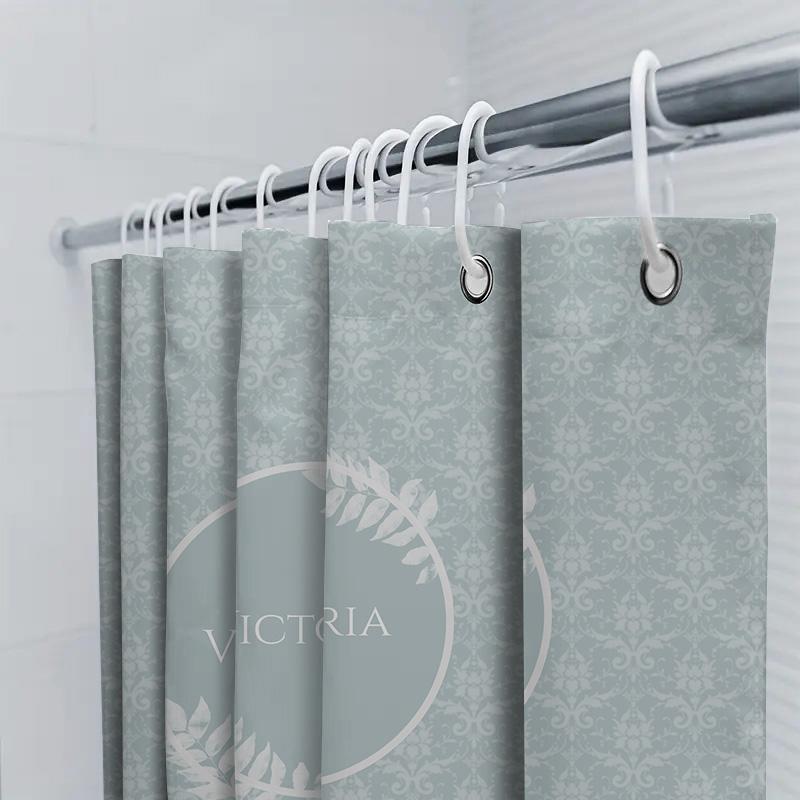 Soft Damask Shower Curtain With Name And Elegant White Floral Design Modern Bathroom Decor For Kids And Adults (Blu