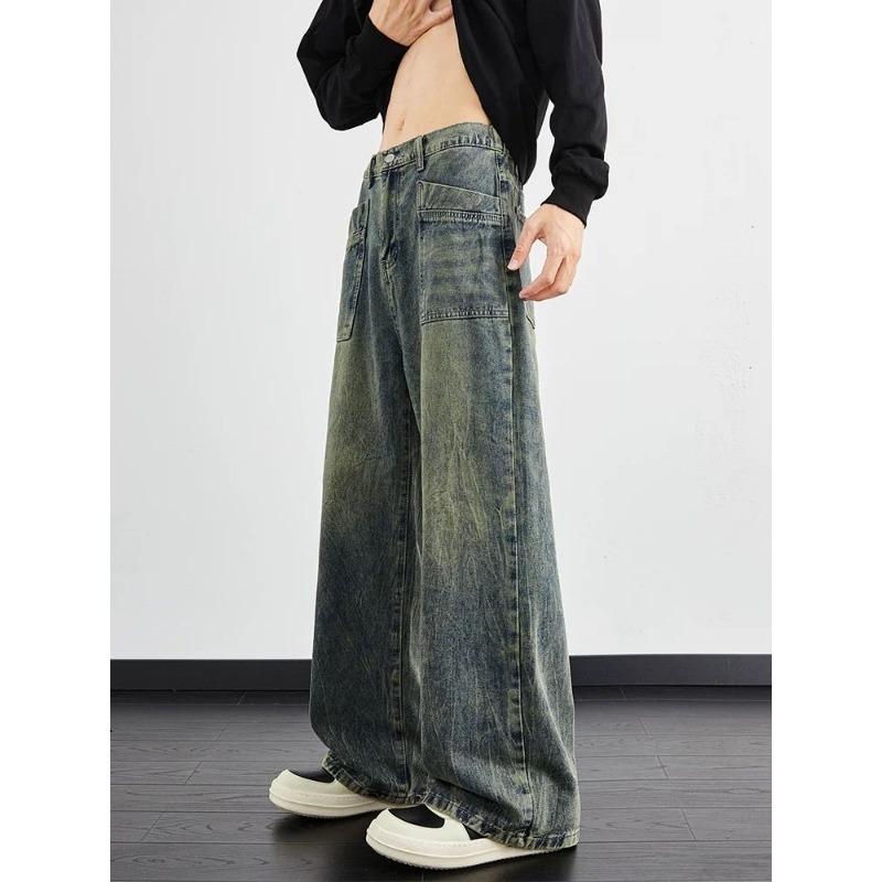 

Американські штани High Street Прані джинси Чоловічі Літні Нові Ретро Вільні Прямі Широкі Штани S синій