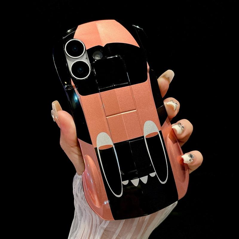 3D Car Shape Cool Glossy Phone Case For iPhone 16 Pro Max 15 Pro 14 13 12 11 Slim Hard PC Hybrid Silicone Soft Edge Shockproof Bracket Back Cover