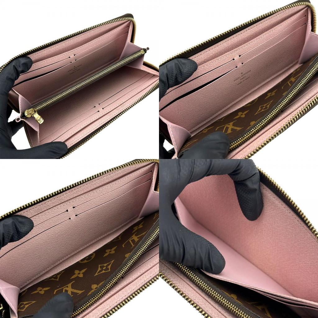Used LOUIS VUITTON Purse Portefeuille Clemence M61298 Monogram Rose Valerie Brown Zip Around