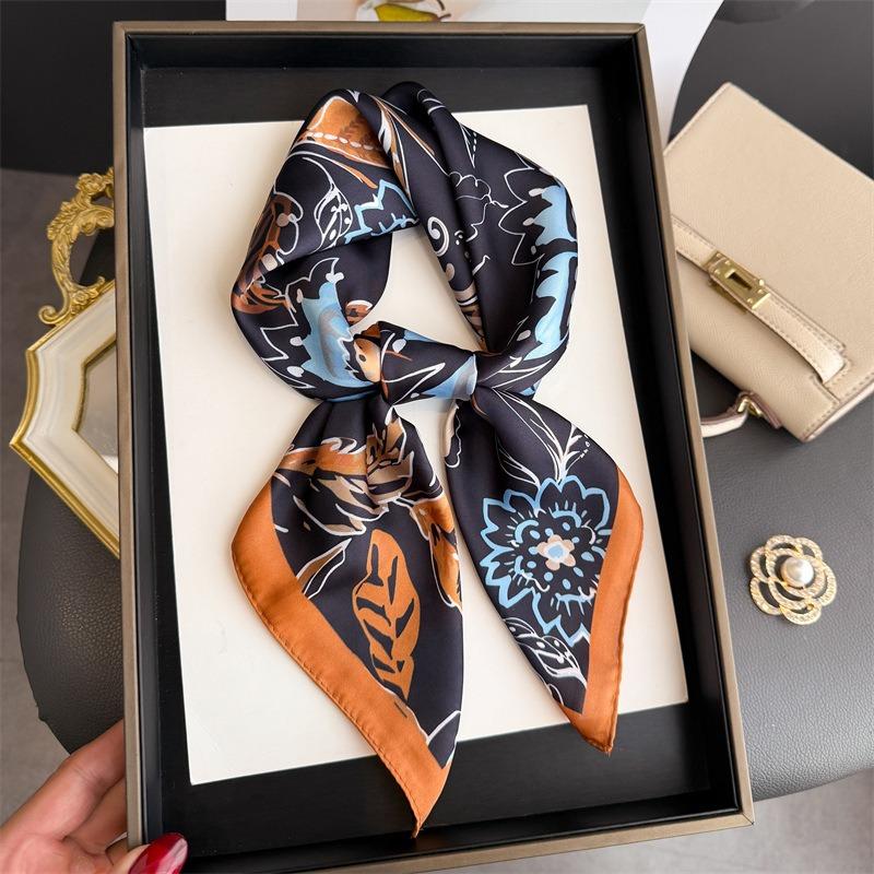 Women S Elegant Printed Simulated Silk Square Scarf For Summer Sun Protection