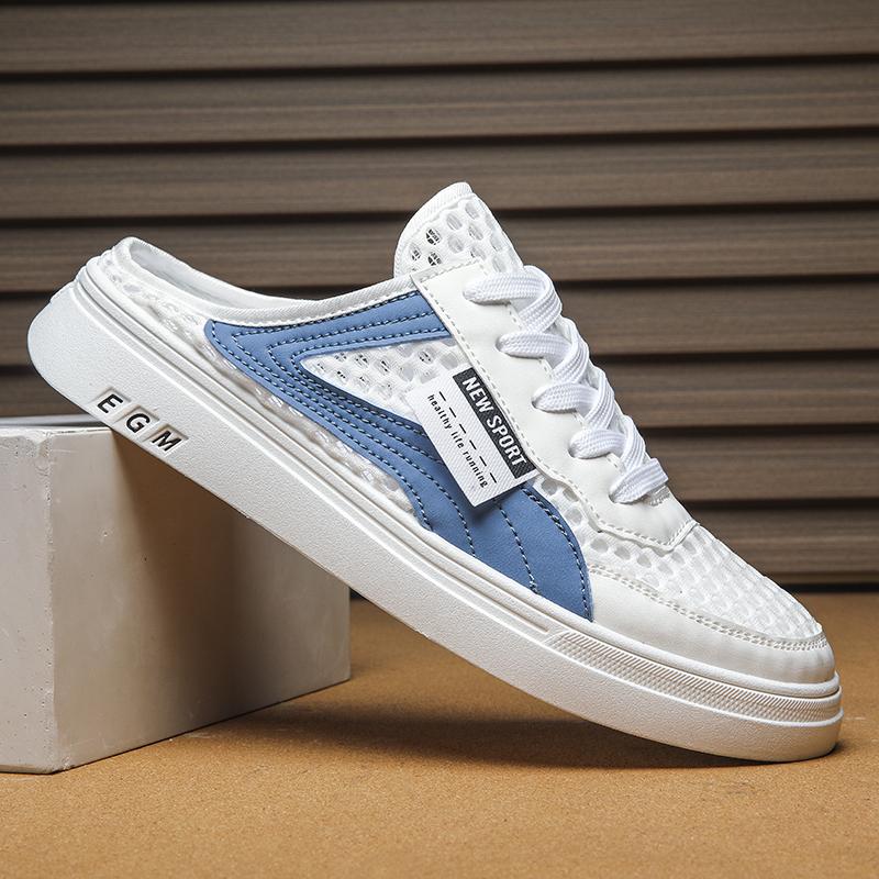 2025 Mesh Halbschuhe für Herren Pantoletten Schnürschuhe Herren Semi-Drag Freizeitschuhe Sandalen Flache Sommer Backless Loafer Slipper Herren Pantoletten