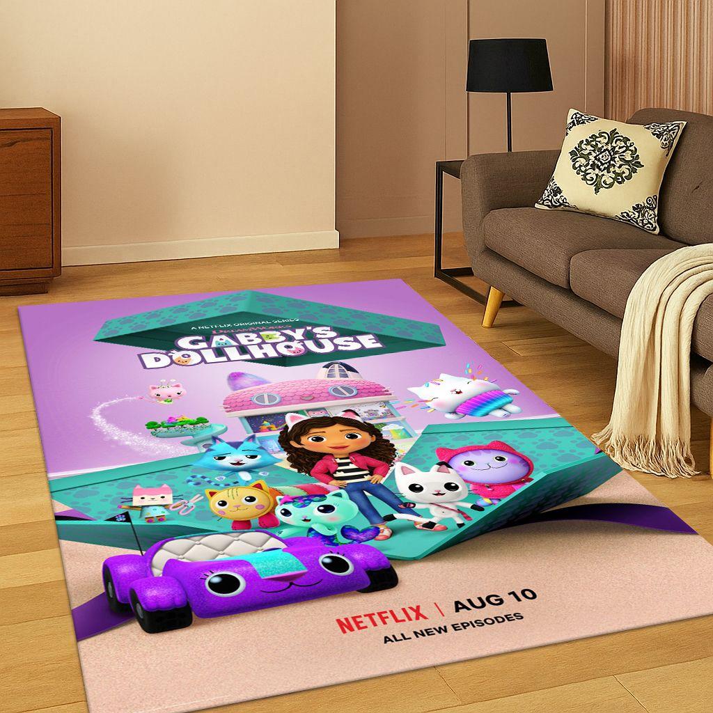 Tappeto Cartoon Bambina Casa delle Bambole di Gabby, Tappetino per Camera da Letto, Soggiorno, Divano, Zerbino, Decorazione Casa, Tappeto Area Giochi Bambini Antiscivolo Regalo