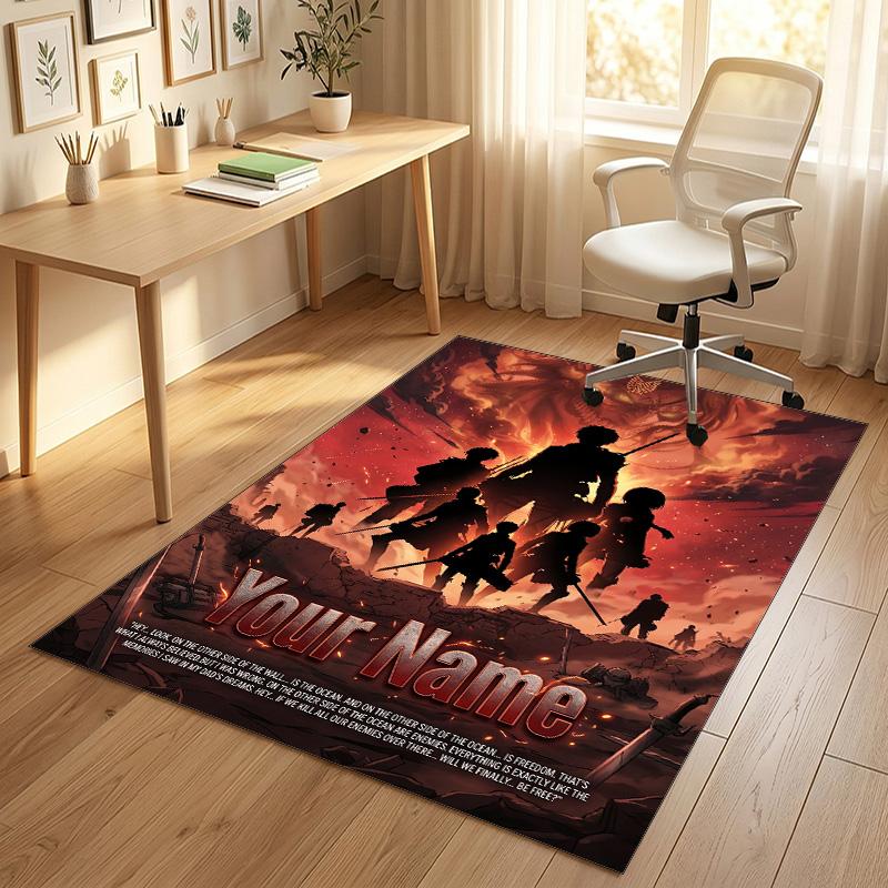 Personalized Crystal Velvet Carpet,Attack On Titan Custom Printed Name, Plush Area Rug For Home Indoor Decor
