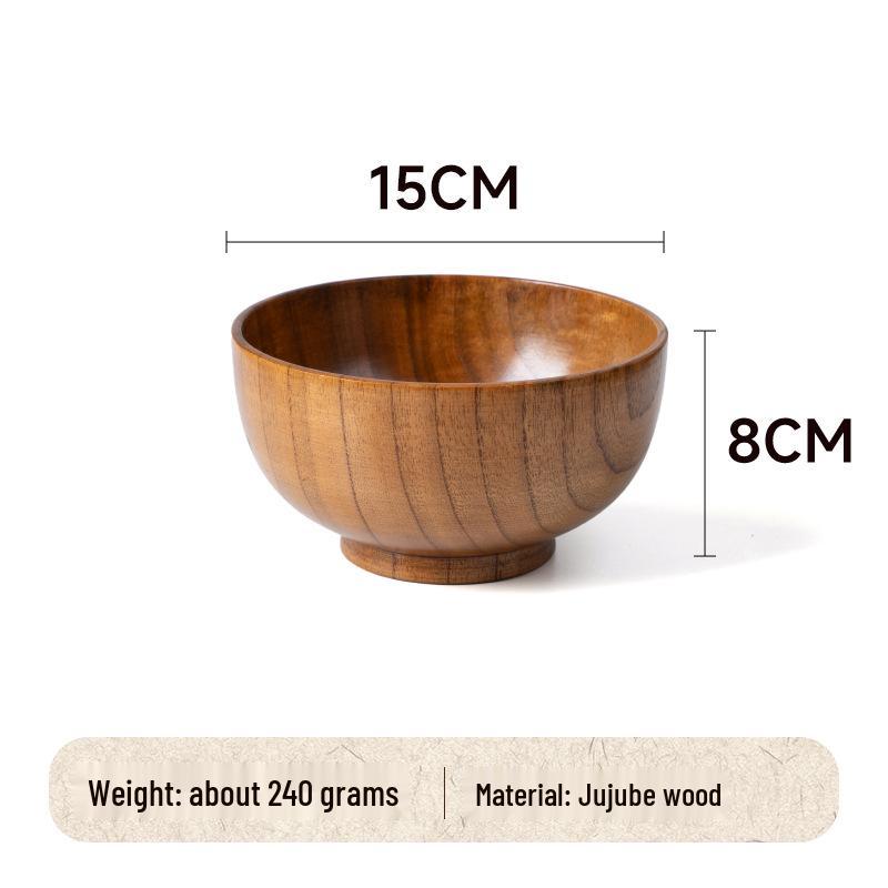 Natural Solid Wood Anti-Scald Jujube Bowl - Chinese Style Children's Rice & Noodle Bowl