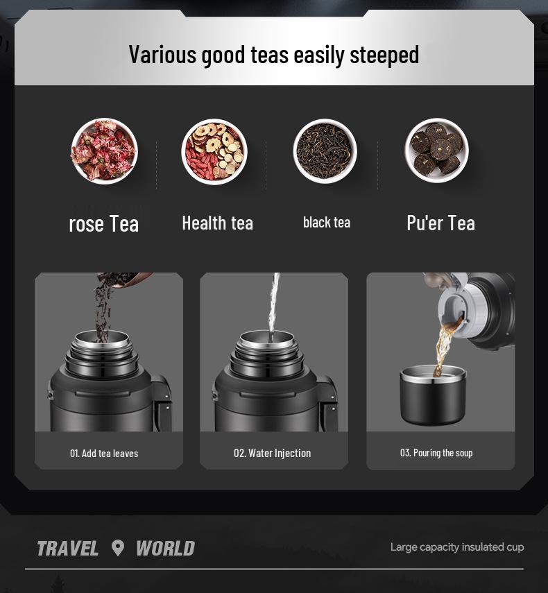 Supor Large Stainless Steel Portable Thermos Flask, Ideal for Outdoor, Household, and Travel Use