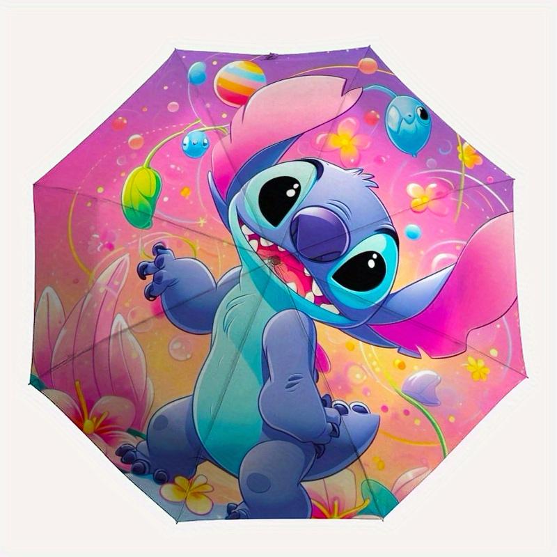 Stitch,Lilo_and_Stitch Automatic Folding Umbrella Simple 8 Rib Design, Bright Cartoon Pattern, Durable Iron Frame, Suitable For Travel, Ou