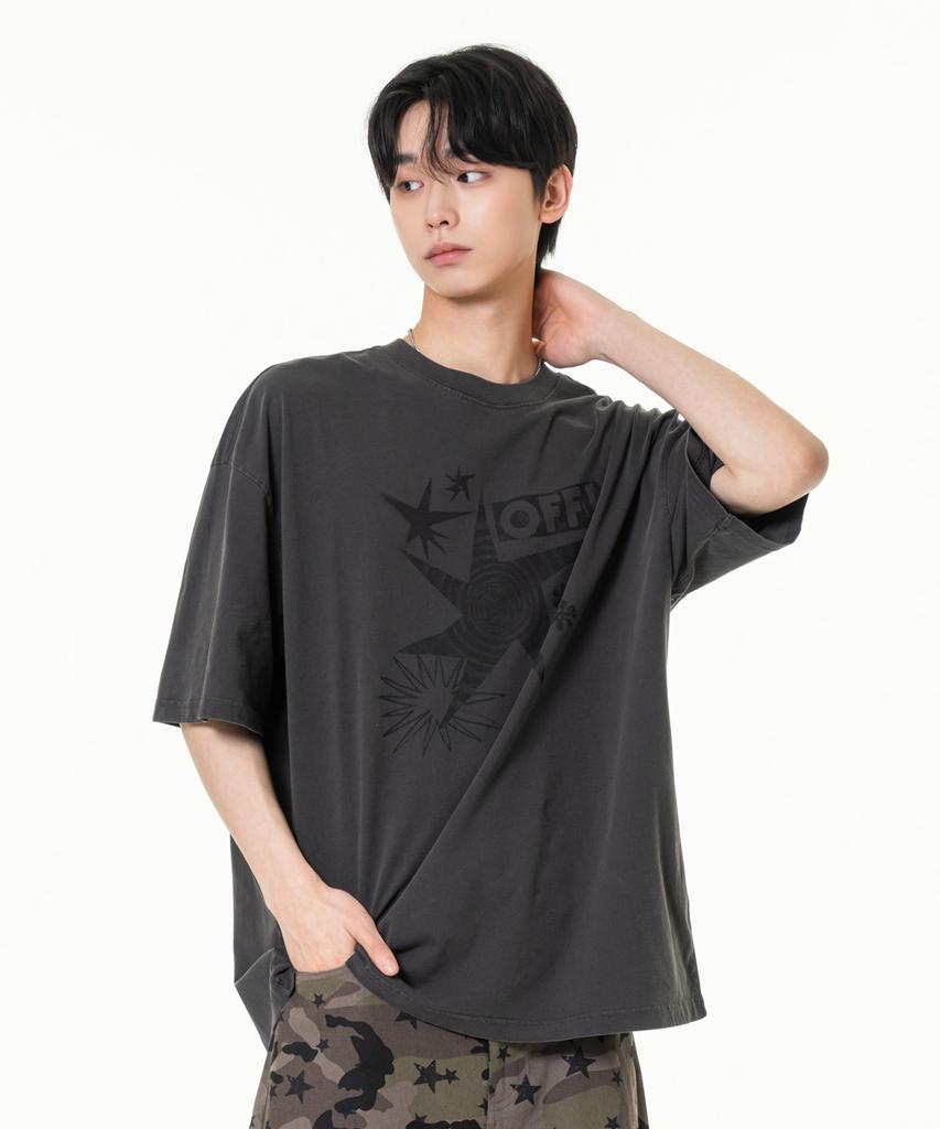 MOZMOZ Off-Print Pigment Oversized Short Sleeve T-Shirt Charcoal