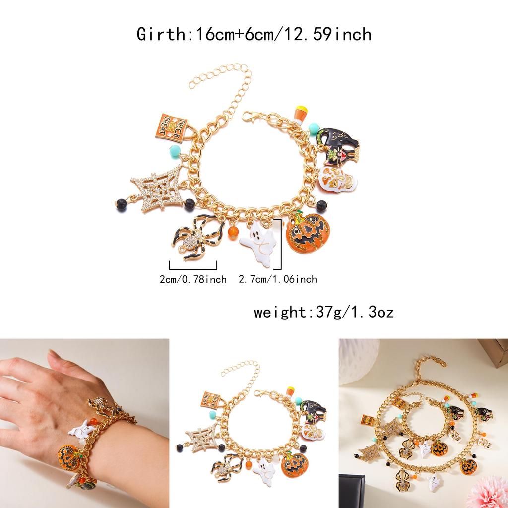 Halloween Pumpkin Ghost Spider Alloy Jewelry Set With Chain For Men Women