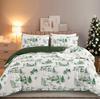 Conjunto de Capa de Edredom de Natal Verde Árvore de Natal Boneco de Neve Vila Capa de Edredom Conjunto de Cama de Microfibra Macia, Tamanho King 220x230cm