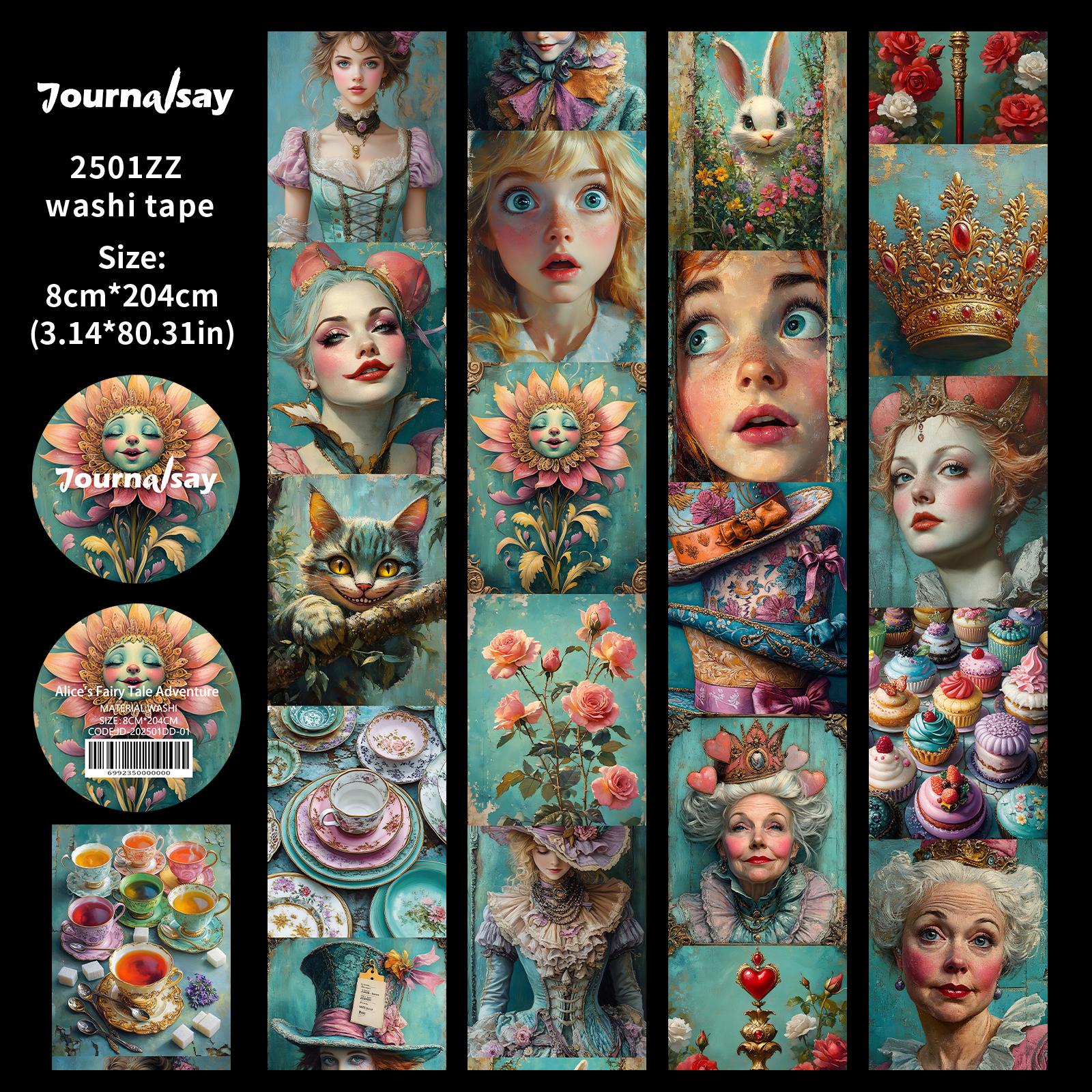 

JIANWU 80mm*204cm Vintage Alice s Fairy Tale Adventure Landscape Material Collage Washi Tape Creative DIY Journal Stationery