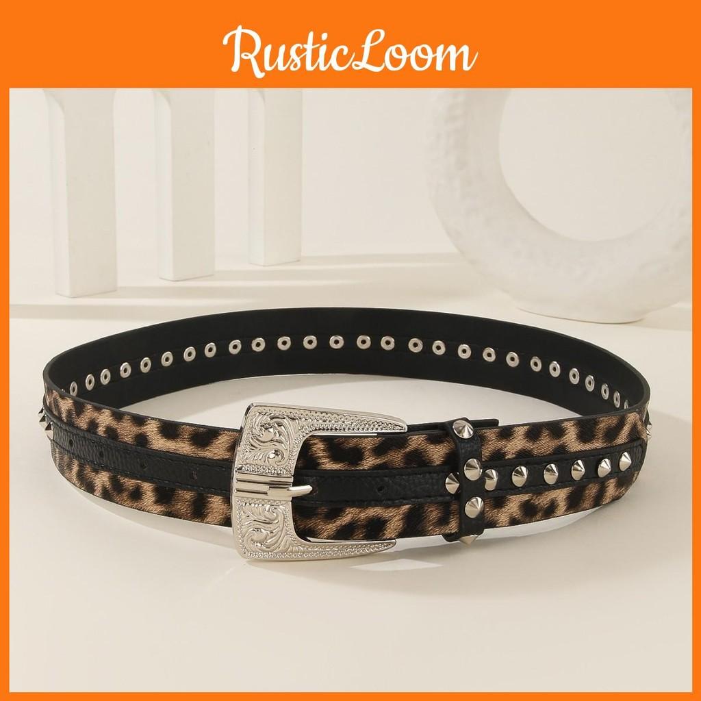 Print Fashion Leopard Pattern Rhinestone Metal Buckle Decoration Women Wide Belt