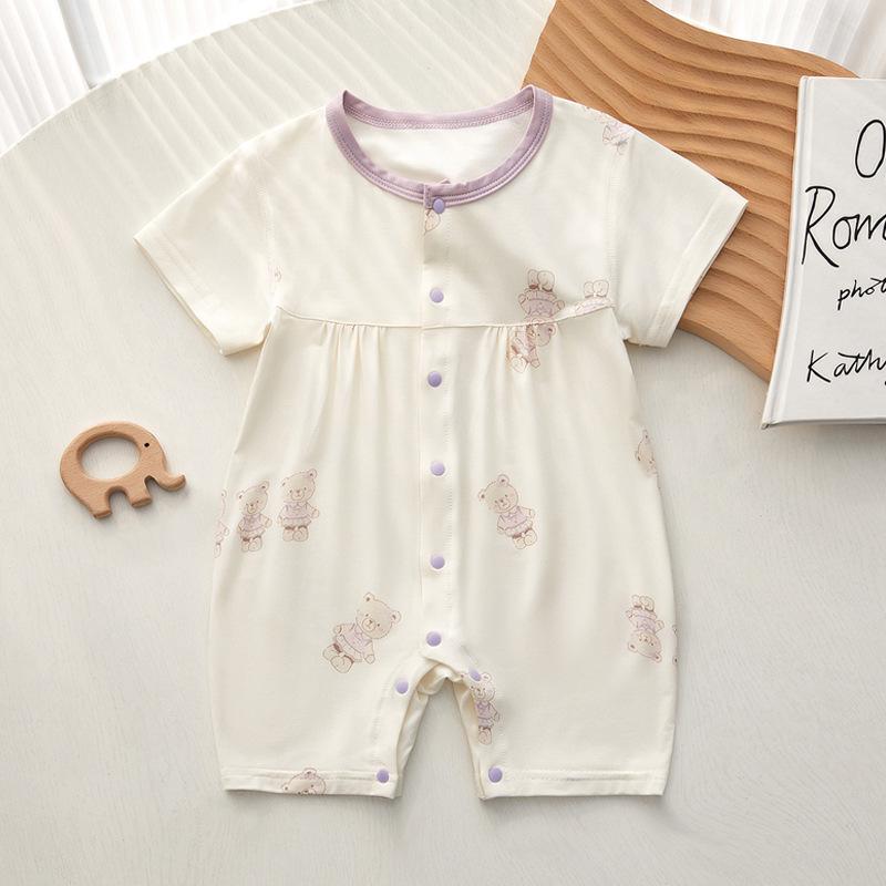 Cheng Bao Summer Baby Bodysuit Short Sleeve Modal Newborn Romper Pajamas