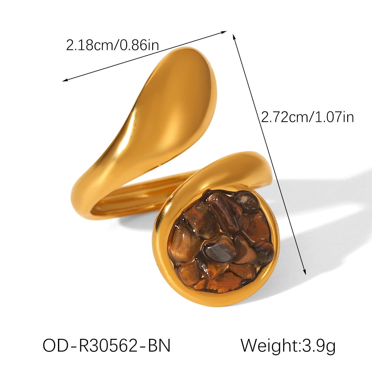 Европейско-американское открытое кольцо из нержавеющей стали в форме капли с натуральным камнем
