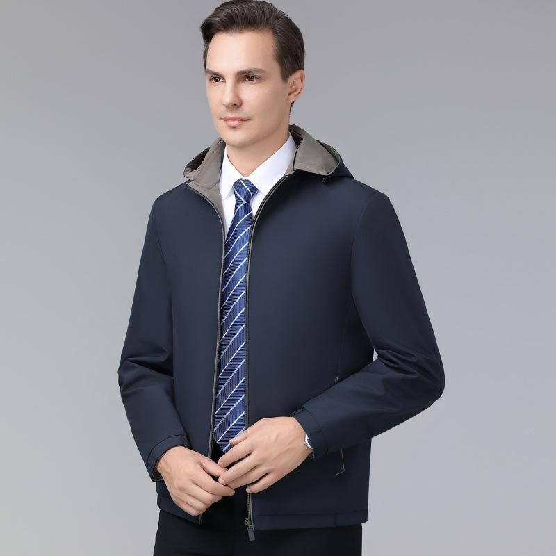 Mulberry Silk Jacket Men's Autumn Middle-aged Business Casual Double-sided Top Dad Wear Removable Hat Men's Jacket