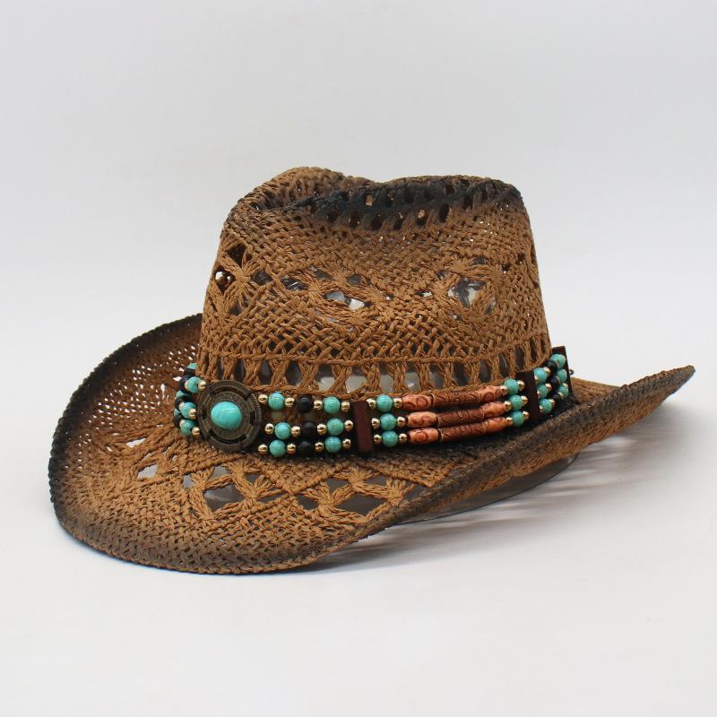 Cross-Border Malan Windproof Rope, Denim Straw Hat, European And American Retro Style, Western Denim Hat, Sunscreen, Hollow Jazz Top Hat