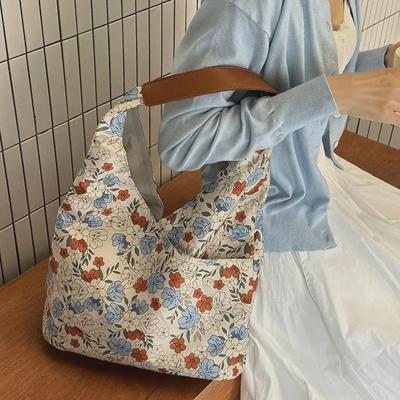2024 New Japanese Retro Floral Canvas Tote - Large Capacity Shoulder Bag