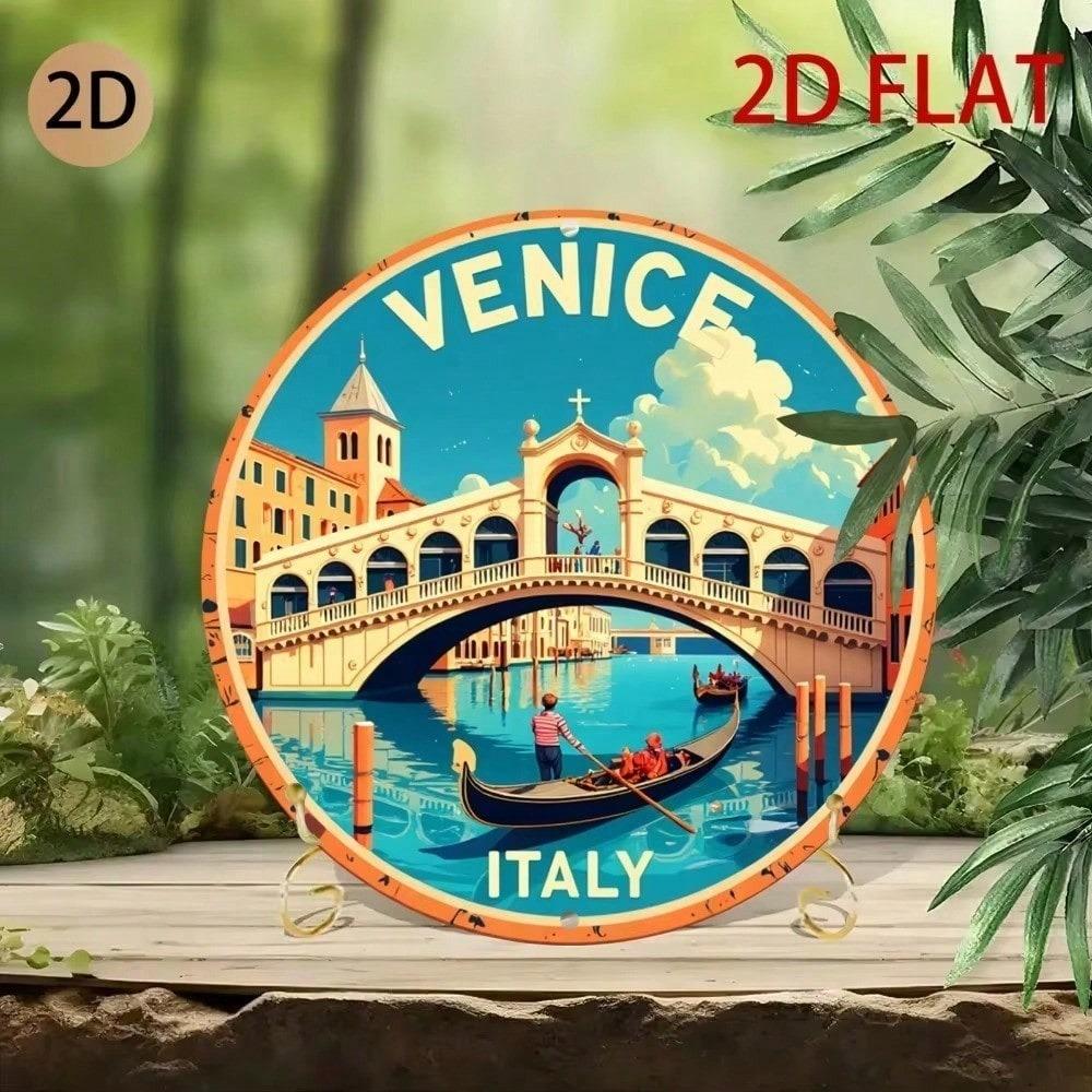 Retro Italy Venice Metal Wall Art 2D Flattened Aluminum Vintage Travel Poster Home Decor Decorative Metal Sign