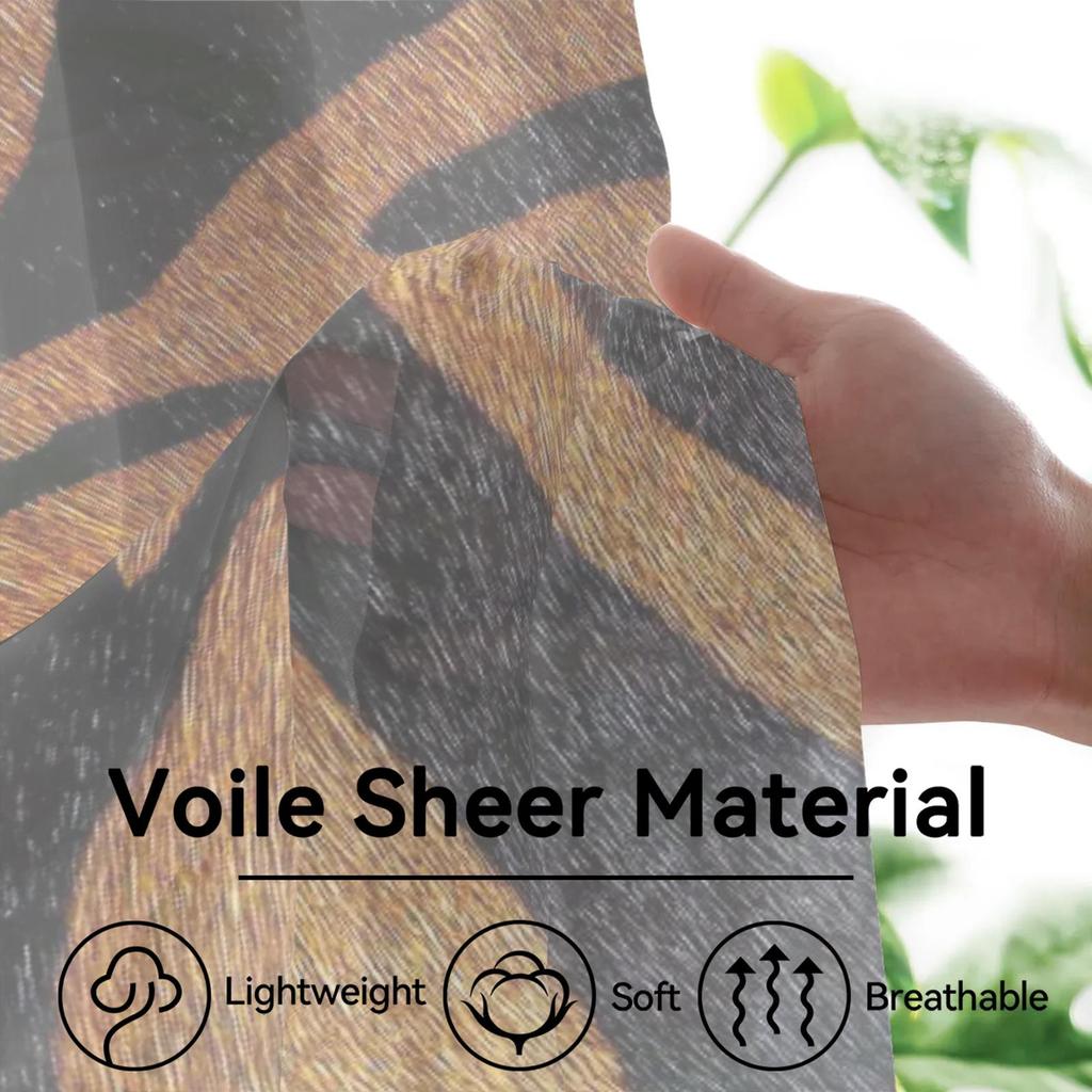 Herdesings Tiger Skin Sheer Tulle Curtains Animal Chiffon Drapes 2 Panels Window Curtains for Living Room Bedroom Kitchen Decor