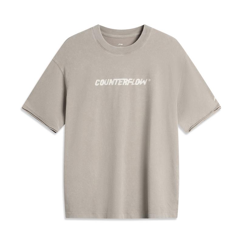 

Li Ning CF Серия для улицы Мягкая кожа Надпись Подвернутый низ Футболка с коротким рукавом Унисекс Топы Коричневый Серый ATSV187-7 S