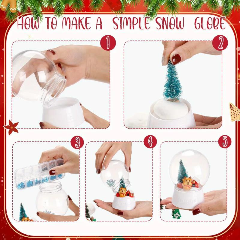 DIY Snow Globe Kit, Clear Plastic Christmas Ornaments, Home Decor, Lightweight White Display Containers for Crafts and Storage