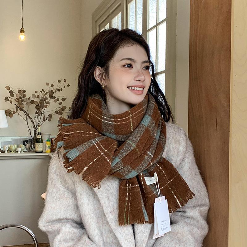 Japanese and Korean Checkered Scarves Women's Checkered Scarves Warm Scarves