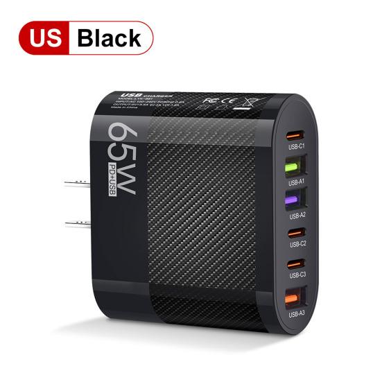 3.5A 65W Phone Charger Head 3USB 3Type-C Fast Charging High Power Universal US Plug Travel Wall Charger Adapter