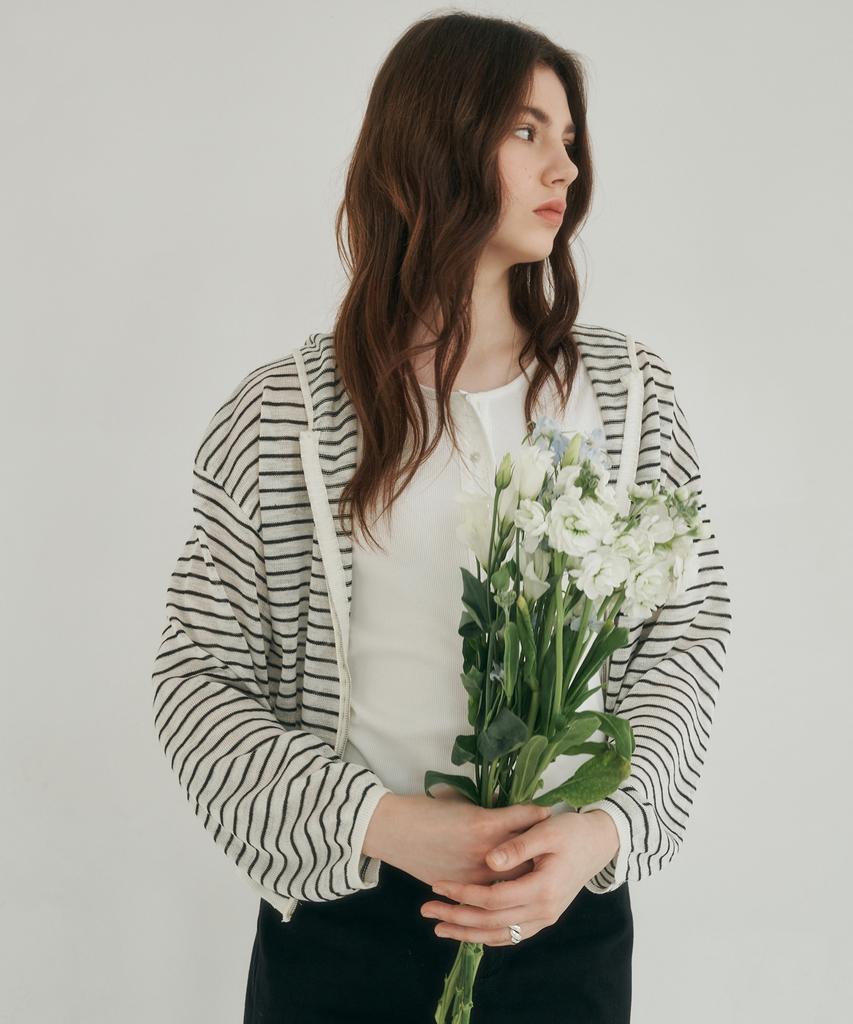 LOSSYROW Light Zip-Up Knit Hoodie Stripe
