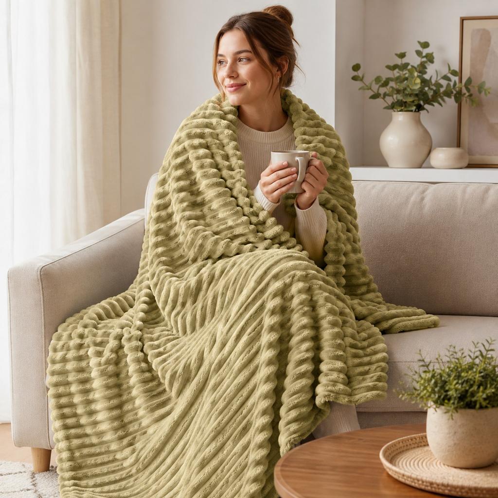 Thick Flannel Blanket for Bed and Sofa, Cozy Warm Throw for Cold Winter Nights