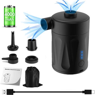 Portable Air Pump Inflatable Camping Electric Pump 4kpa with Dual Nozzles Rechargeable 4000mah Battery Fast Inflator Deflation for Airbed