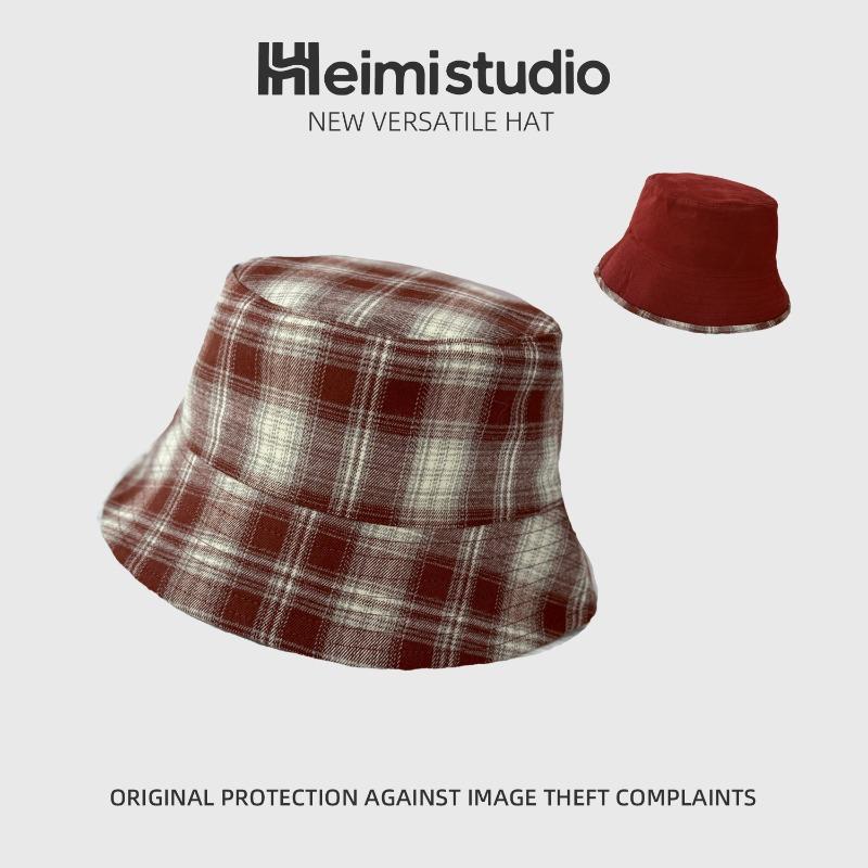 

25 Early autumn new fashionable double-sided fisherman s hat children s pure cotton high-quality foldable plaid hat tide