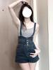 2024 Retro High-Waist Denim Overalls for Women - Slim Fit Street Style Shorts