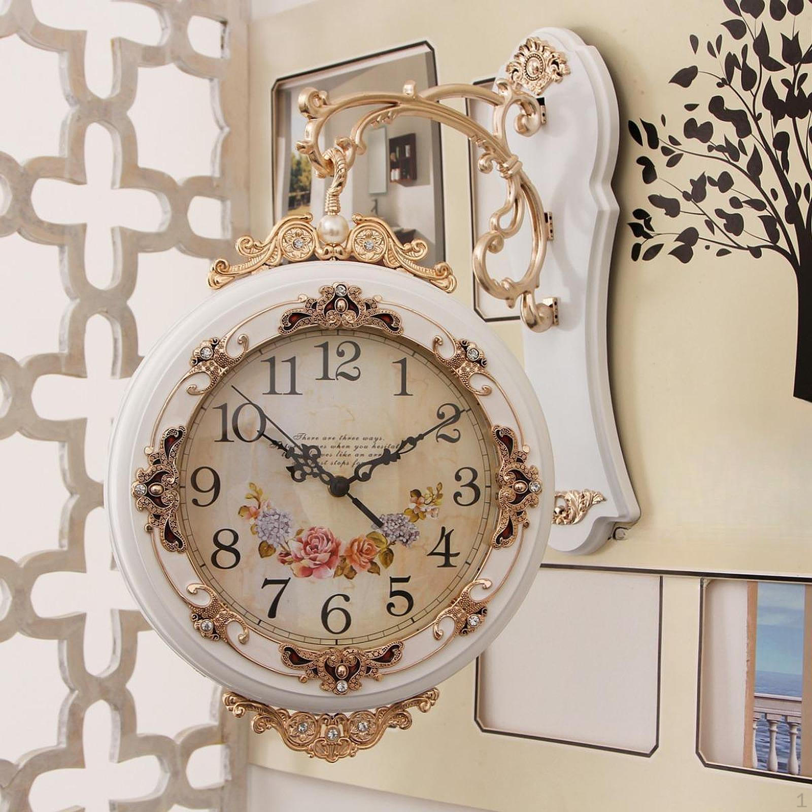 

Classic Double-sided Round Rustic Wall Clock for Bedroom, Living Room, Kitchen, Porch, Villa. белый