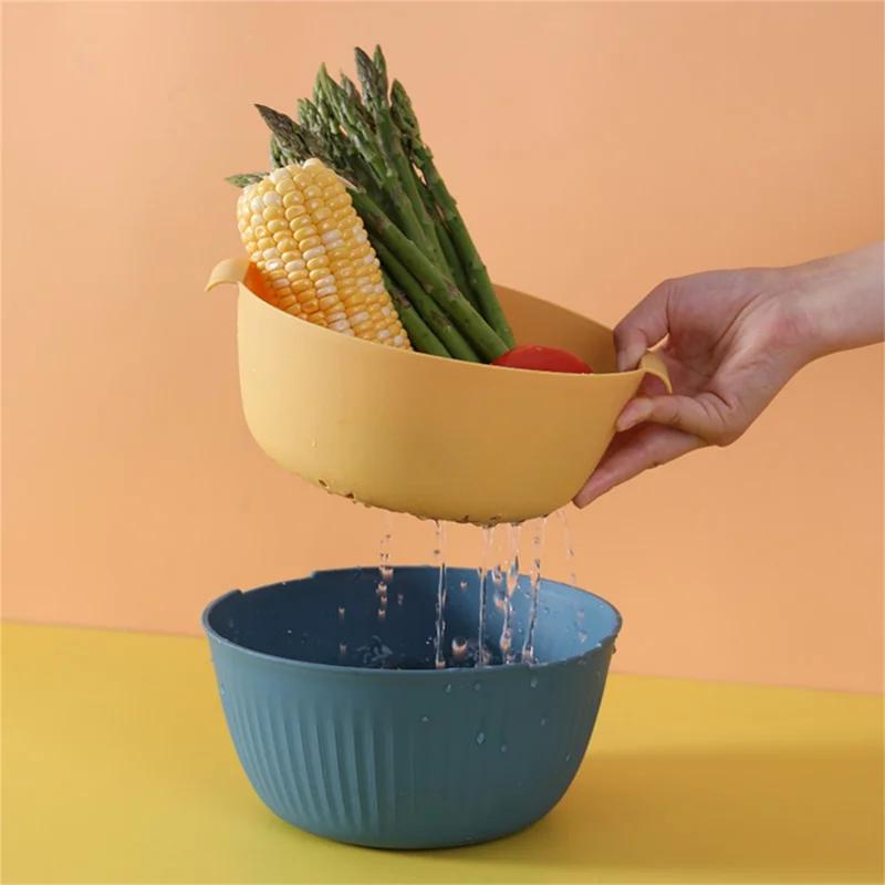 Kitchen Silicone Double Drain Basket Bowl Washing Storage Basket Strainers Bowls Drainer Vegetable Cleaning Colander Tool