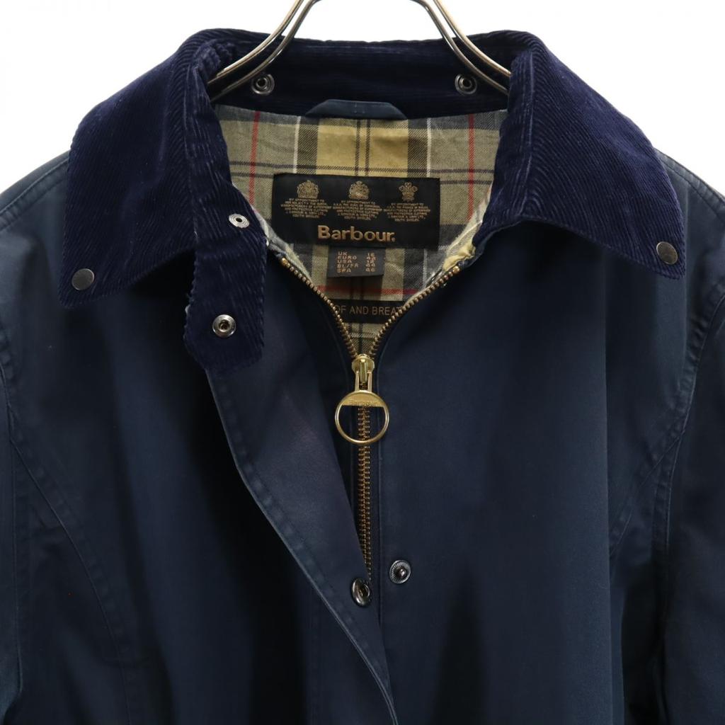 Barbour Corduroy Collar Long Coat 12 Navy Women Used