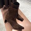 Sheepskin Version~ French Temperament Small Square Head Rear V-opening High-heeled Thin Boots Cowboy Boots Women's 2025 Fashion Boots Short Boots