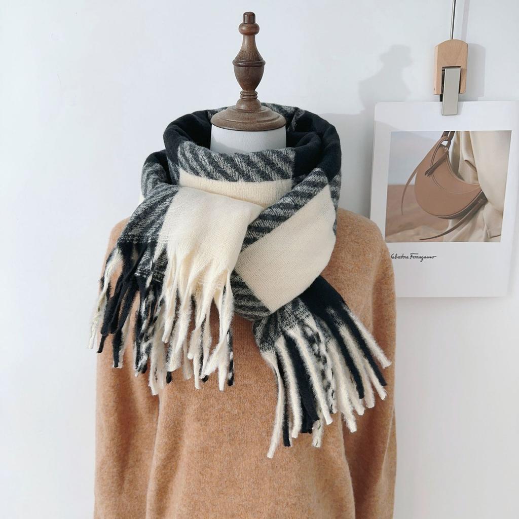 Autumn and Winter New Imitation Cashmere Plaid Scarf Female Student Simple and Versatile Couple Shawl Thickened Fringed Scarf