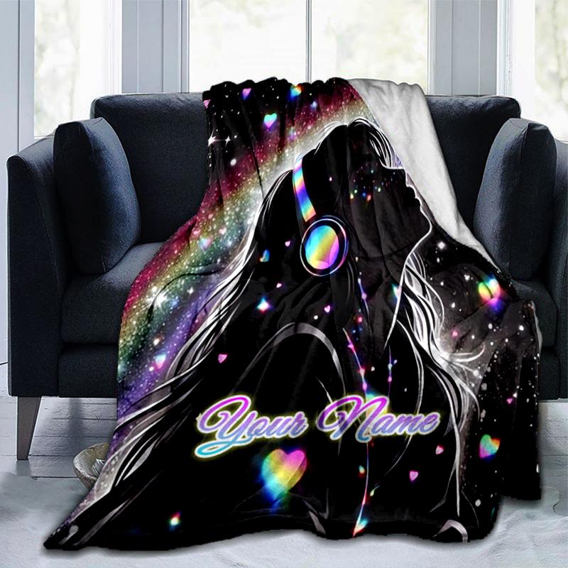 1PC Custom Name Music Dreams Space flannel blanket versatile,all-season throw suitable for the living room,bedroom,camping,travel,and gift