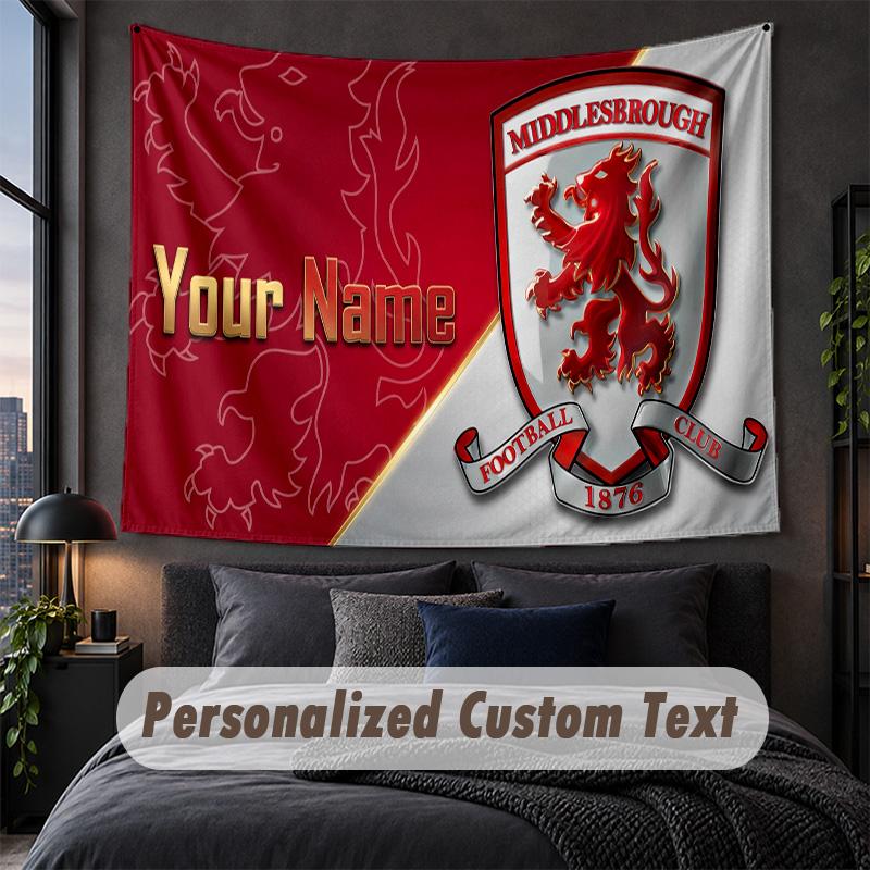 Tapisserie avec texte de nom personnalisé, Suspension murale décorative Middlesbrough FC, Tapisserie de fond pour maison chambre à coucher