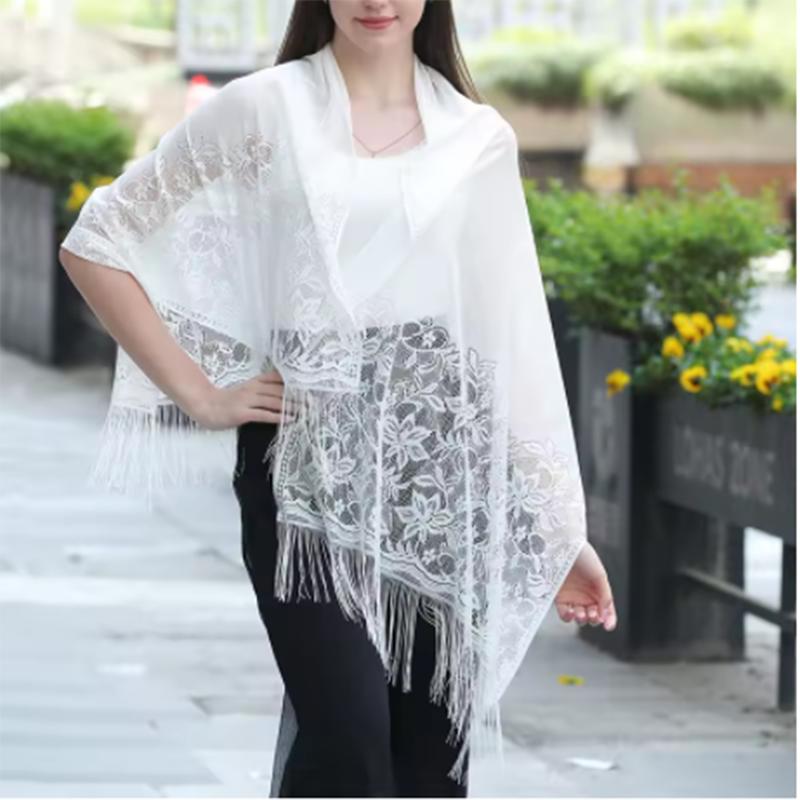 Spitze Blumenstickerei Langer Schal Damen Mode Haarschals Elegant Atmungsaktiv Outdoor Dame Hochzeits Schals Stola 170*65cm