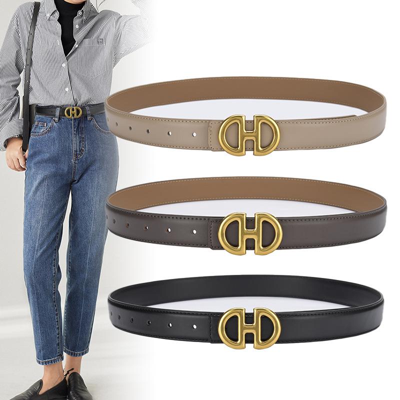 New Women's Belts Colorful and Fashionable Versatile Two-layer Cowhide Belt Simple Style Skirt Belt
