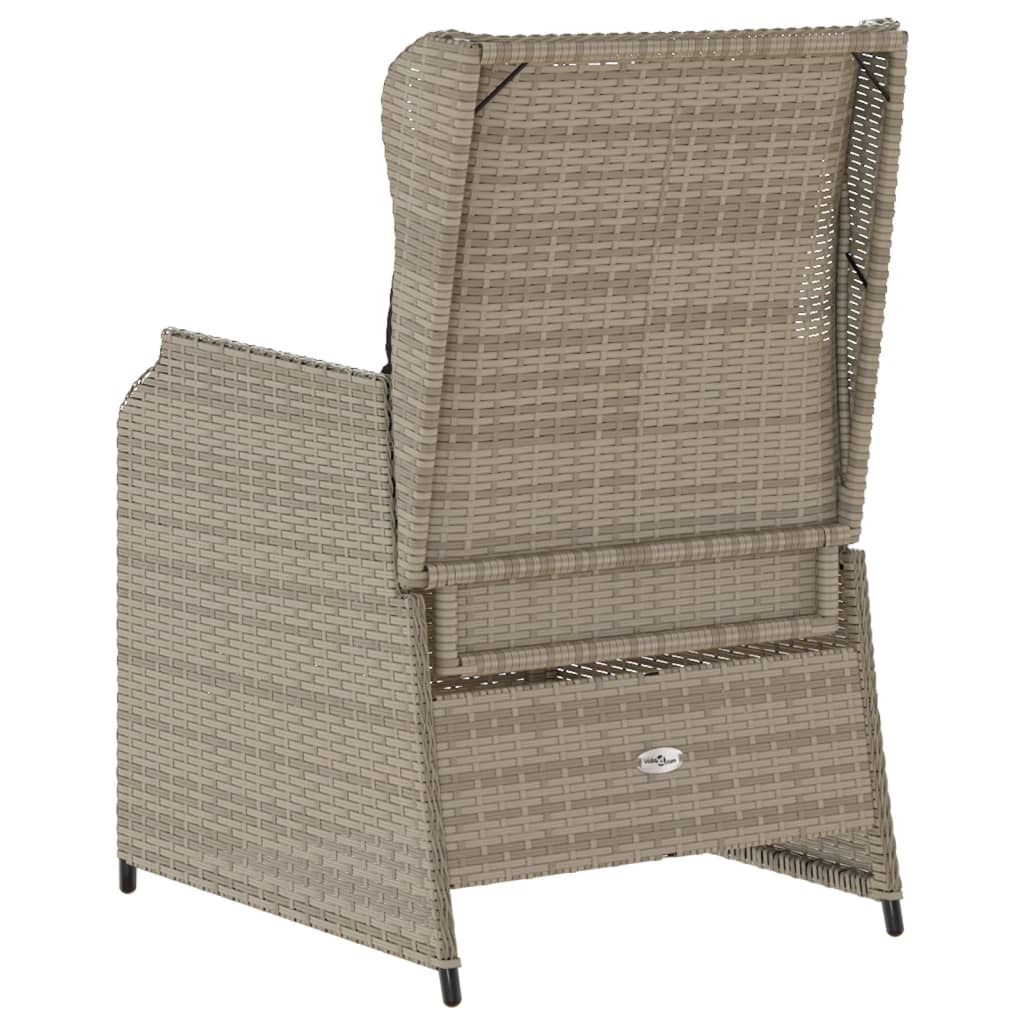 Garden Chair with Cushions 2 Pcs. Adjustable Light Gray Poly Rattan