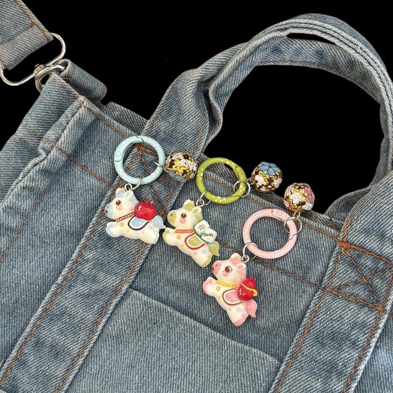 Funny Cartoon Pony Keychain Pendant Animals Key Ring Year Of The Horse Backpack Decoration Accessories Gifts Cute Fashion